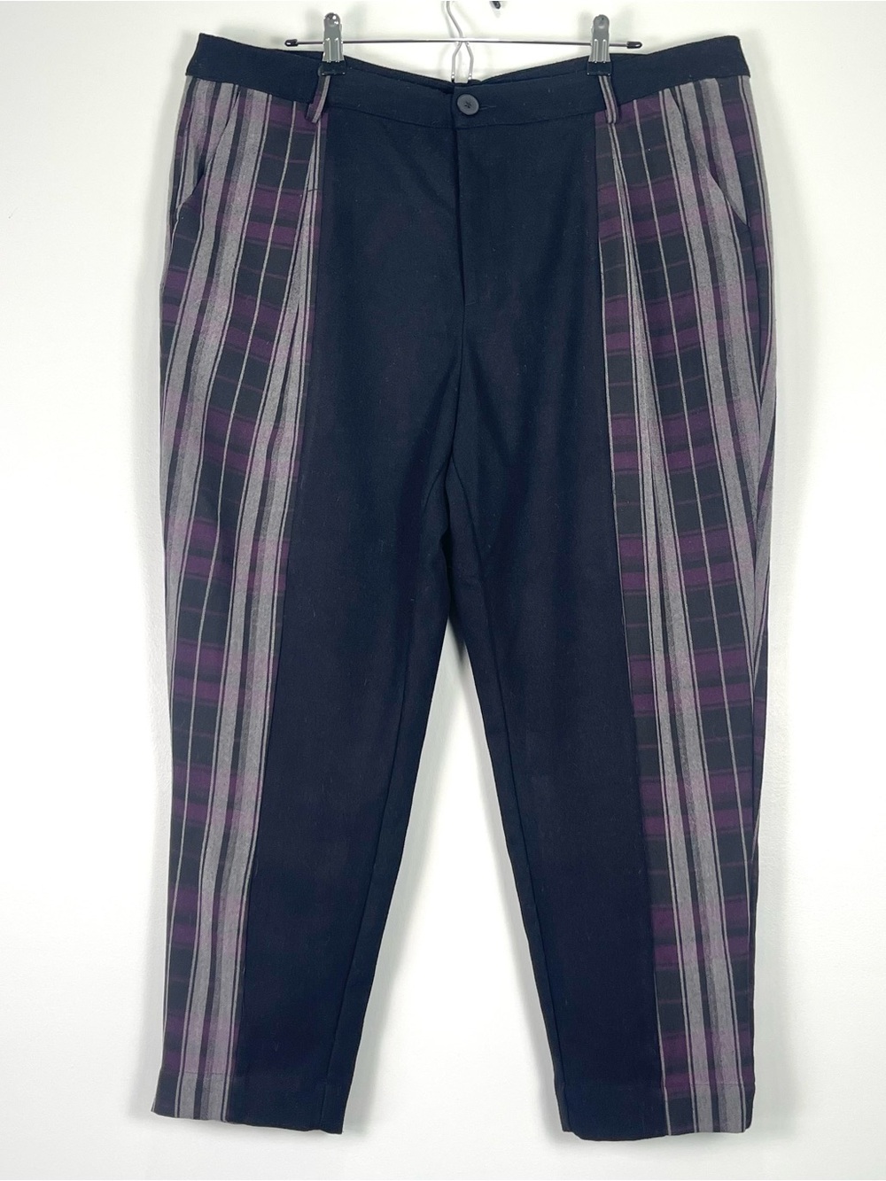 DISTURBIA Women's Spliced Black Purple Plaid Tapered Leg Trouser Pants Size 16